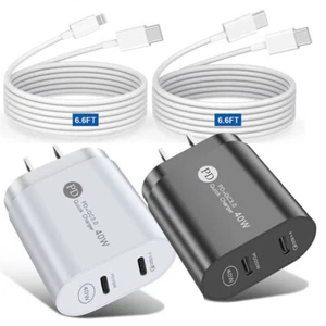 40W Doub PD Type-C Fast Charger Adapter + Cable For iPhone Samsung Android Phone - Picture 1 of 24