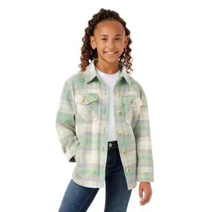 Member's Mark Girls Shacket Size S 6-6X Green Plaid - Picture 1 of 5