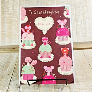 American Greetings Birthday Card To Granddaughter Brown Pink Cupcakes Love - Picture 1 of 9