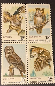 USA 1978. Conservacion de la naturaleza - Búhos. NHM. Bloque 4 sellos + 9 FDC - Imagen 1 de 10
