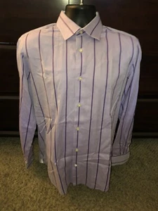 Robert Graham Mens 39/15.5 Purple Stripe Long Sleeve Button Shirt - Picture 1 of 7