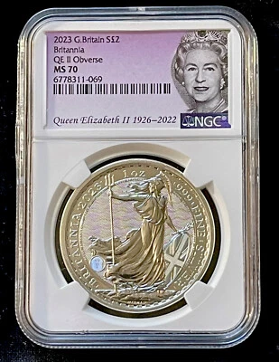 2023 Great Britain UK 1oz Silver Britannia NGC MS70 Queen Label - Image 1 of 4