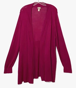Chicos Semi Sheer Long Cardigan Sweater Womens Size 2 (XL) Burgundy Open Front - Picture 1 of 14