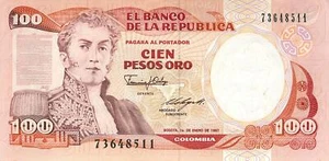 Kolumbien Colombia 100 Pesos 1987 leicht gebraucht - Bild 1 von 2