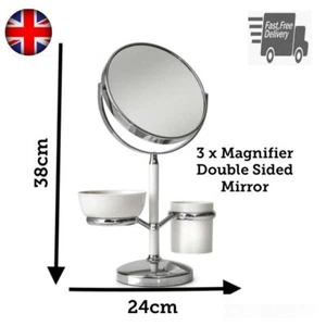 SOPORTE DE AFEITADO DE MESA DE MAQUILLAJE DE BAÑO COSMÉTICO SOPORTE CROMADO 3X AUMENTO - Imagen 1 de 3