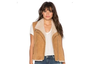 Joie Size Medium M Brinley Shearling Suede Vest Camel & Cream Mint ! - Picture 1 of 12