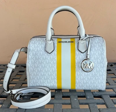 BOLSO DE HOMBRO MICHAEL KORS BEDFORD SM BOLSO DE LONA RAYA CENTRAL MK BLANCO MULTI Foto 1 de 4