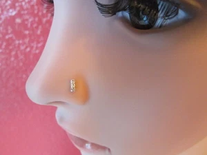 Solid silver Triple Clear CZ Crystal 925 Silver Nose Stud 22g 8mm long Ball End - Picture 1 of 9