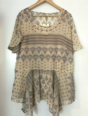 MARKS AND SPENCER INDIGO BEIGE FLORAL CHIFFON PARTY BLOUSE SIZE 14 RRP £32.50 ♡ - Image 1 of 4