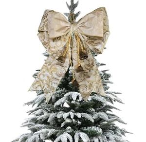 Exquisite gold embroidered velvet bow with sleigh bells (2 sizes available) - Picture 1 of 5