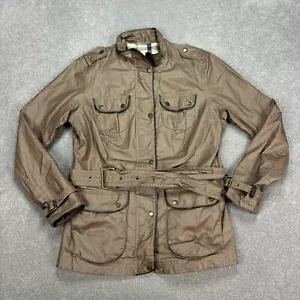 Barbour Jacket Womens Large Brown Linen Hunting Field Country Lined Coat Ladies - Picture 1 of 10
