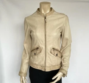 Chaqueta de Cuero MASSIMO DUTTI Super Suave Napa Beige/Crema Talla S Pequeña - Imagen 1 de 10