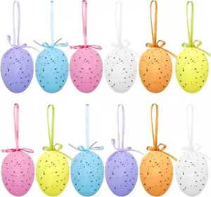 12Pcs Easter Eggs Decorations Hanging Ornaments Colorful for Easter Basket Tree - Picture 1 of 12