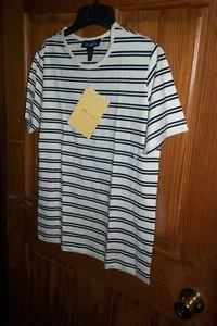Denim & Co. Women yellow T-Shirt Striped Sz small 100% cotton Casual NWT - Picture 1 of 2