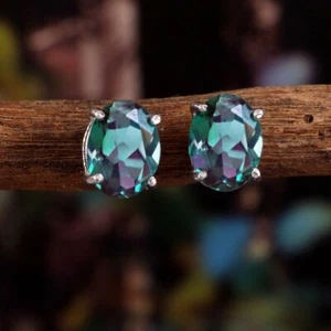 Alexandrite Stud Earring-Women Stud Earrings-Colors Changing Gemstone Earrings - Picture 1 of 2