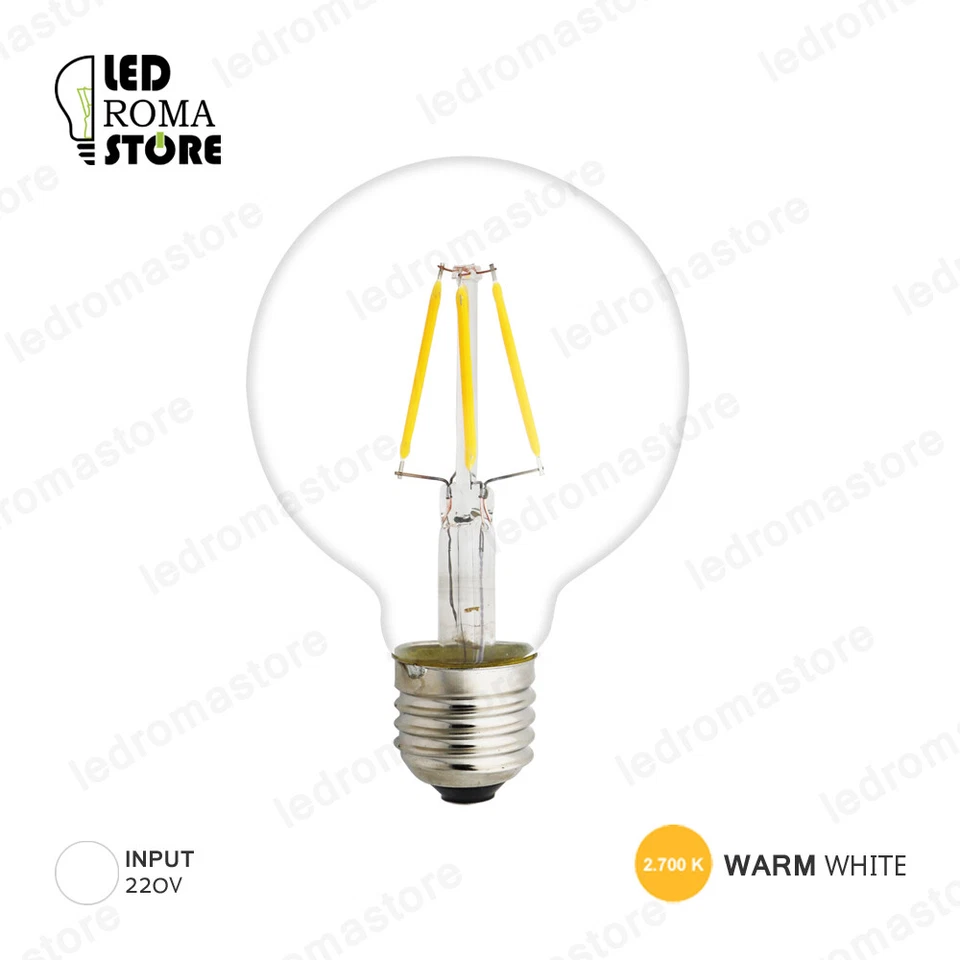 LAMPADINA FILOLED E27 6W TRASPARENTE FILAMENTO DIMMERABILE G95 WARM CALDA 2700K - Immagine 1 di 1