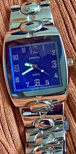 Vintage Men’s Geneva Stainless Steel Navy Blue Wristwatch Japan Movement - Picture 1 of 4