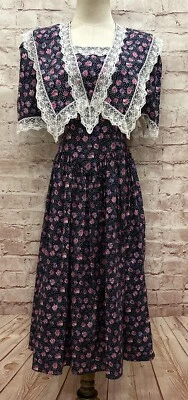 Vintage Gunne Sax Dress Junior 3/4 Floral Lace 80s Church Modest Prairie NEW - Image 1 of 4