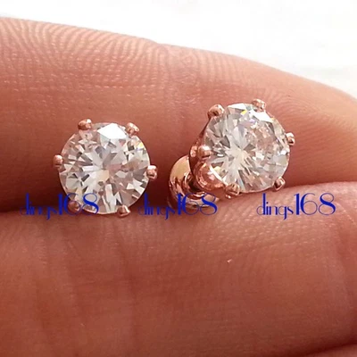 18K Rose Gold Filled Tarnish-Free 6mm Cubic Zirconia CZ Stud Post Earrings B1Q - Imagem 1 de 2