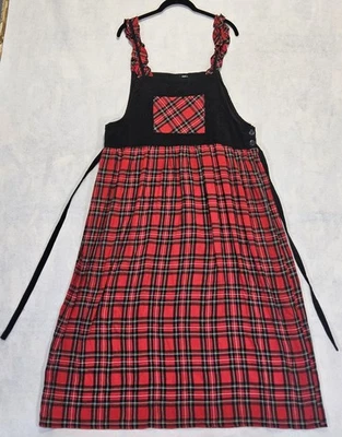 Goth Dress L 14 Plaid Red Black Tartan Punk Corduroy 90s Vtg Christmas Holiday - Image 1 of 4