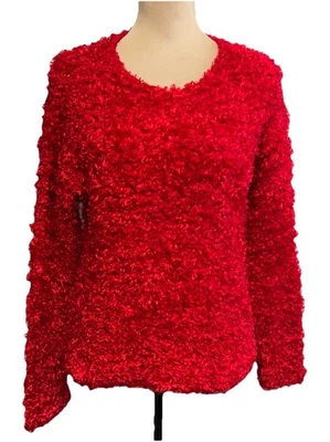 Suéter Vintage Rojo Cereza Grande Difuso Sedoso Pestañas Peludo Años 90 Y2K Caprichoso Foto 1 de 4