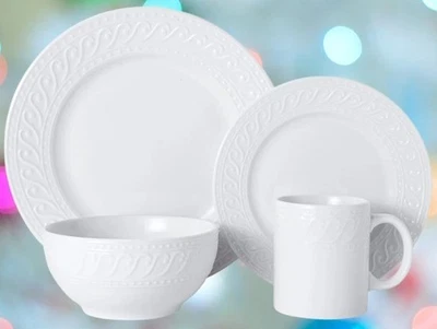 Pfaltzgraff Embossed Curls Sylvia 32-Pc Porcelain Dinnerware Set Service for 8 - Image 1 of 4