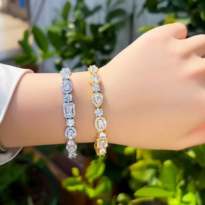 Pulseras de tenis cuadradas chapadas en oro blanco geométricas circonita cúbica para novias boda Foto 1 de 4