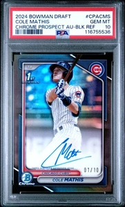 2024 Bowman Auto Black Refractor /10 Cole Mathis PSA 10 - Picture 1 of 2