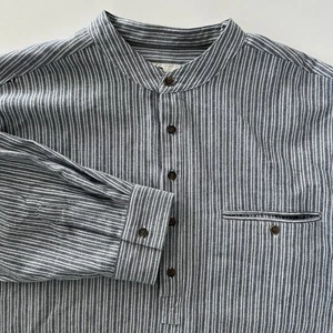 Lee Valley Ireland Grandfather Flannel Shirt Striped Mens Size 4XL Grey White - Picture 1 of 14