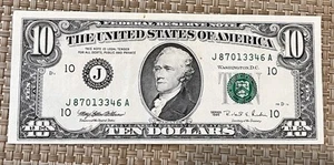 Very Lightly Circulated 1995 $10 Federal Reserve Note “J” Kansas City - Picture 1 of 3