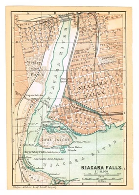 NIAGARA FALLS Original Authentic Map City Plan 1893 NEW YORK State   USA Canada - Image 1 of 4