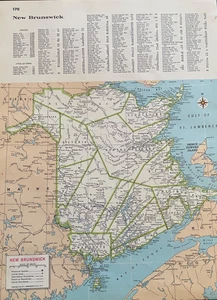 Arte de pared Hammond 1967 mapa a color vintage de Nuevo Brunswick Canadá Bahía de Fundy 9x12 - Imagen 1 de 6