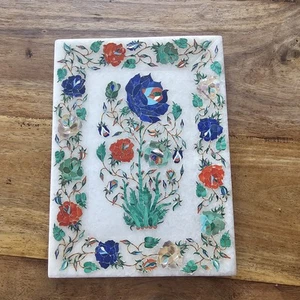 8x 6Inch Marble Tray Semi precious stones Inlay Tray Flowers in Blue, Red, White - Picture 1 of 19