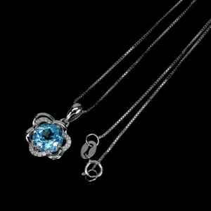 925 Sterling Silver Round Sky Blue Topaz 8mm Simulated Cz Necklace - Picture 1 of 10