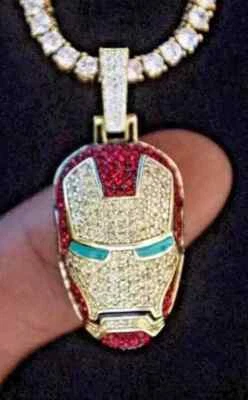 Iron Man's Pendant Lab Created Ruby Diamond 2Ct Round Cut 14K Yellow Gold Plated - Image 1 of 4