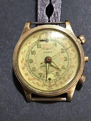 VTG PIERCE CHRONOGRAPH Military WW11 Era 1940s 2 Button Pusher For Parts/Repair - Image 1 of 4