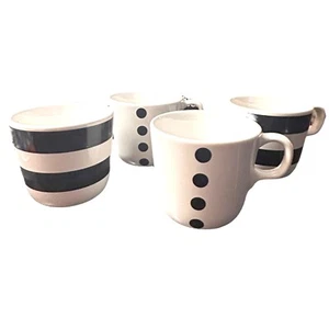 Ikea Ungdom Set Of 4 Black White Dots Stripes Ceramic Coffee Mugs Brand New - Picture 1 of 6