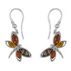 Mixed Amber Dragonfly Drop Earrings Solid Sterling Silver 925 hallmark 