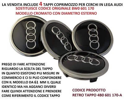 4 tappi audi 69mm coprimozzo cerchi lega a3 a4 a5 a6 rs3 q5 q7 s4 nero borchie - Image 1 of 4
