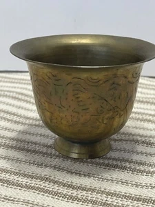Vintage Engraved/Etched Brass Bowl/Planter/Dish Dragon Design Etching - Picture 1 of 8
