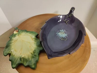 Stoneware Serving Dish Smokey Grey Leaf Design By Amscam And Other Leaf Plate  - Image 1 of 4