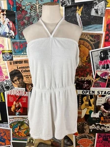Mameluco Rodillo Niña Vintage Años 70-80 Blanco Cuello Halter Terrycloth Ropa Resort - Imagen 1 de 11