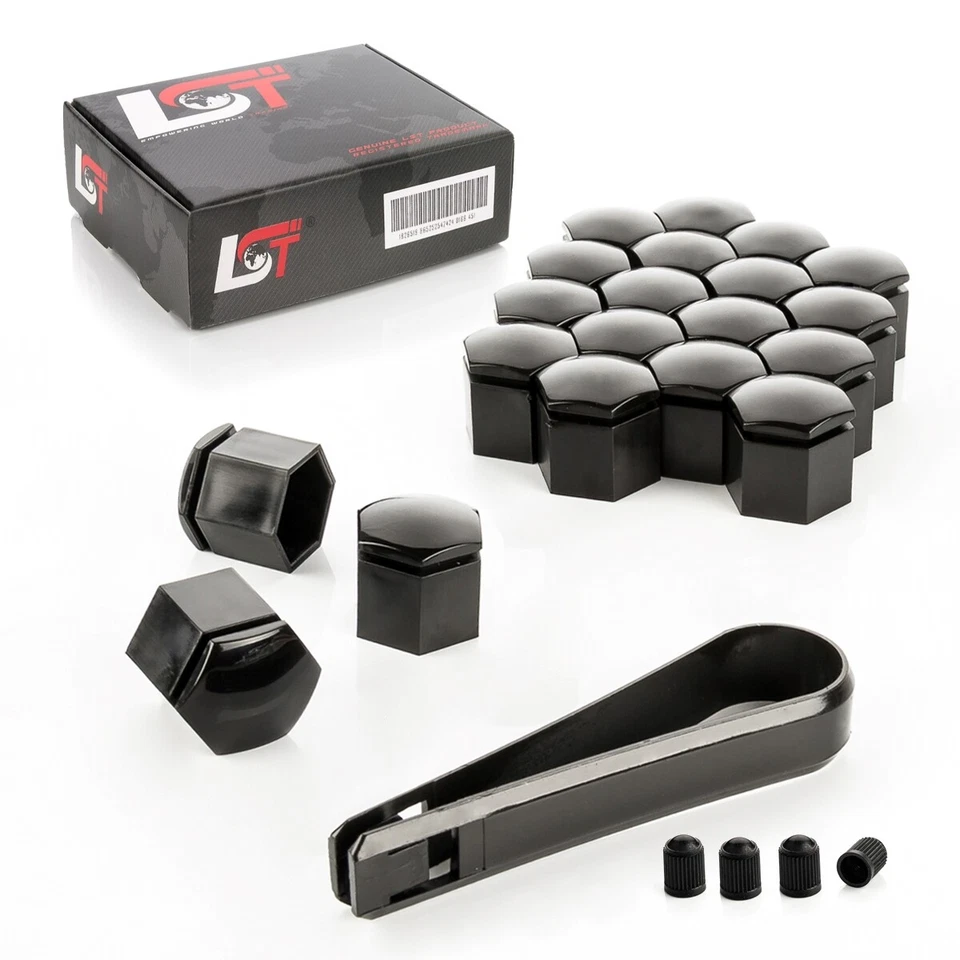 20X Écrous De Roue Capuchons D'Écrous Set 19 Mm Noir Brillant Pour DAEWOO - Photo 1/4