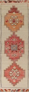Tribal Ivory Wool Anatolian Handmade Turkish Rug Hallway Runner Carpet 3'x12' - Picture 1 of 12