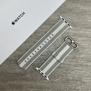 Genuine Apple Watch Band Woven Nylon White Striped 38/40/41mm Series 1-7,8+SE - Picture 1 of 5