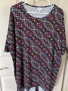 LuLaRoe PERFECT T Burgundy Aqua Orange Abstract Art Loose Swing Hem Top. Large. - Picture 1 of 7
