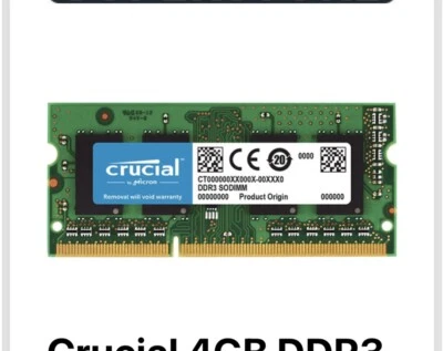 Crucial 4GB DDR3L SODIMM 1600MHz 1.35V Single Stick Notebook Laptop Memory RAM - Image 1 of 4