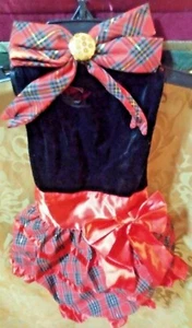 Fancy Velvet/Plaid Girl Dog Dress -Large with matching Neck Bow - Picture 1 of 9