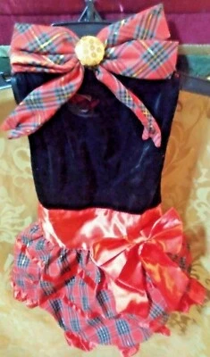 Fancy Velvet/Plaid Girl Dog Dress -Large with matching Neck Bow - Image 1 of 4
