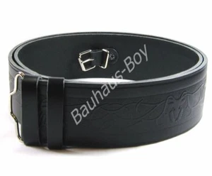 Glenesk KILT BELT EMBOSSED BLACK LEATHER HIGHLAND STAG sizes 30" - 48" MENSWEAR - Picture 1 of 3